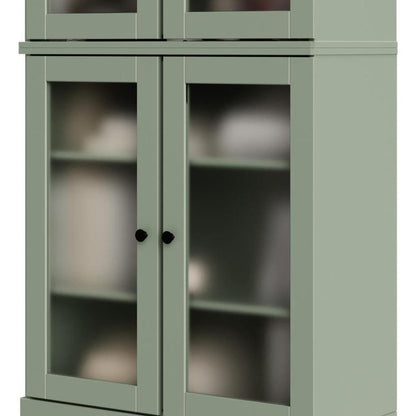 72" Sage Solid Wood Adjustable Six Tier Library Bookcase with Four Doors HomeRoots