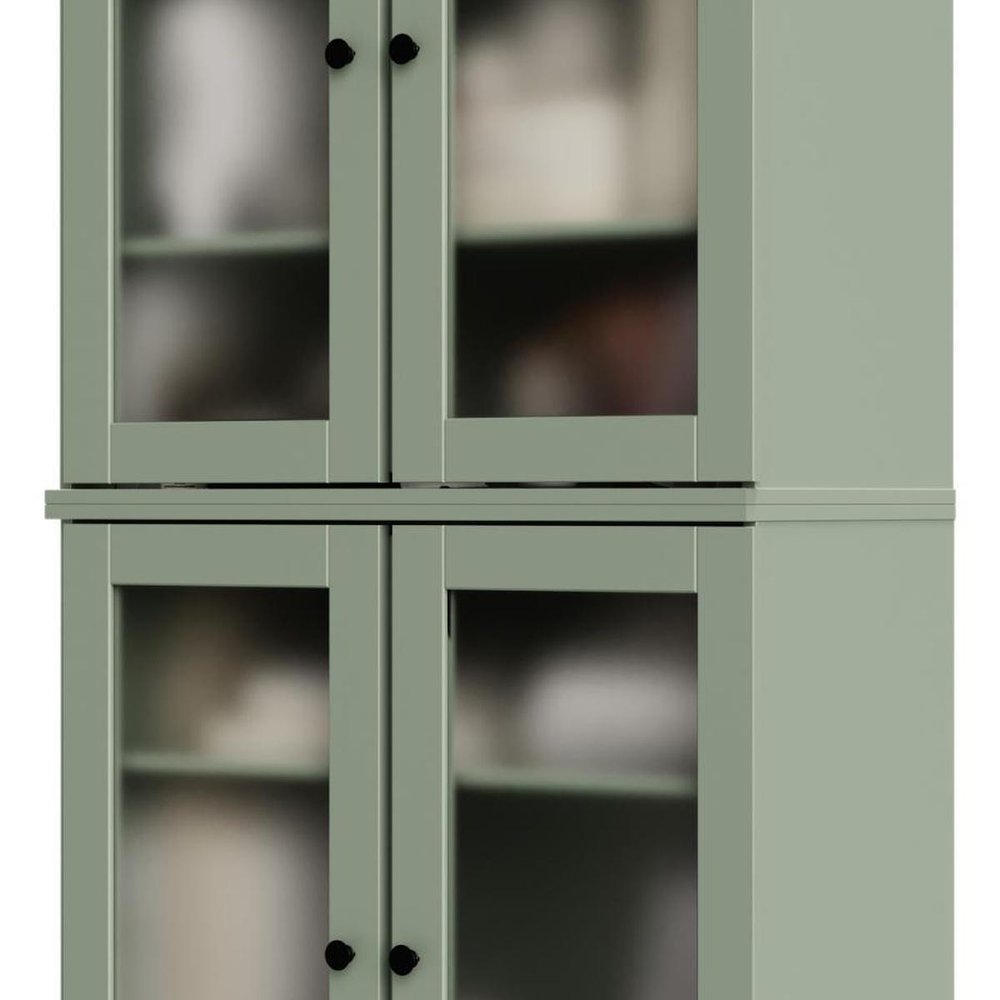 72" Sage Solid Wood Adjustable Six Tier Library Bookcase with Four Doors — view 2