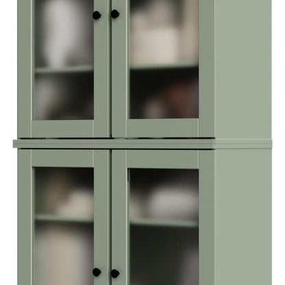 72" Sage Solid Wood Adjustable Six Tier Library Bookcase with Four Doors HomeRoots
