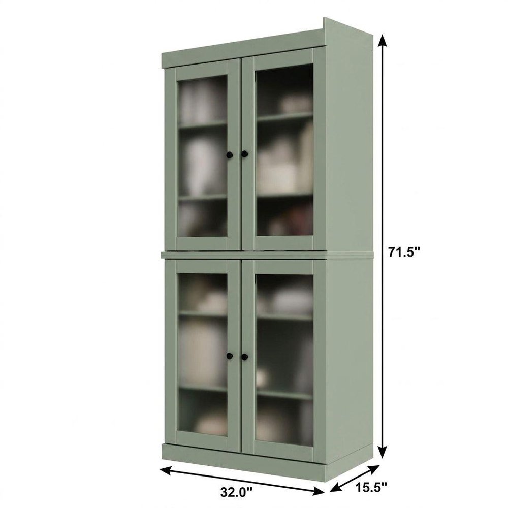 72" Sage Solid Wood Adjustable Six Tier Library Bookcase with Four Doors — view 4