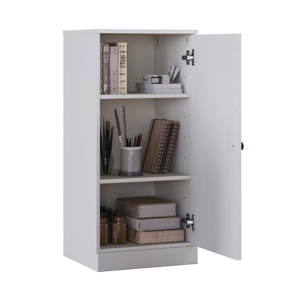 36" White Solid Wood Adjustable Three Tier Library Bookcase with One Door — view 2