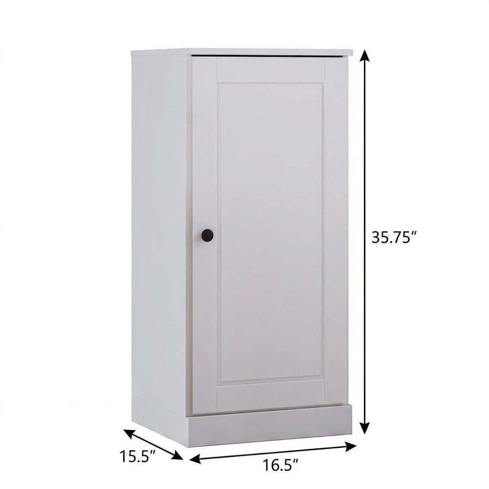 36" White Solid Wood Adjustable Three Tier Library Bookcase with One Door — view 3