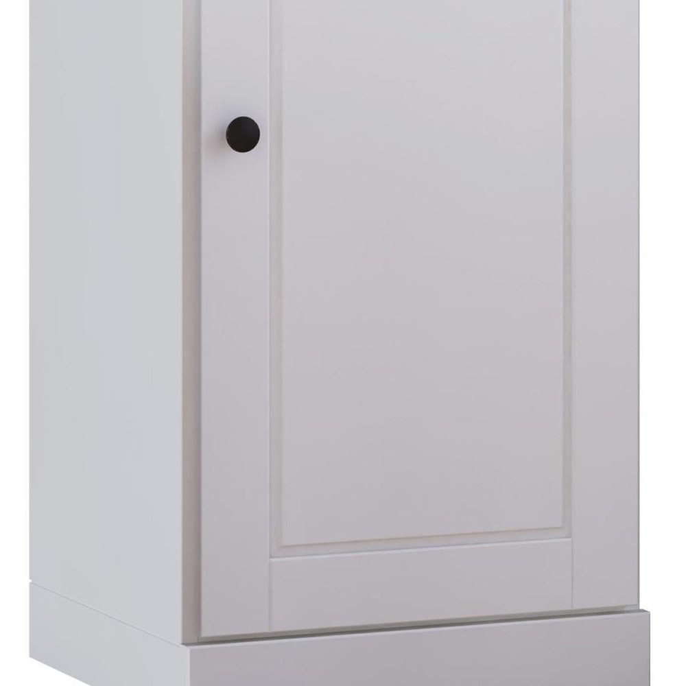 36" White Solid Wood Adjustable Three Tier Library Bookcase with One Door