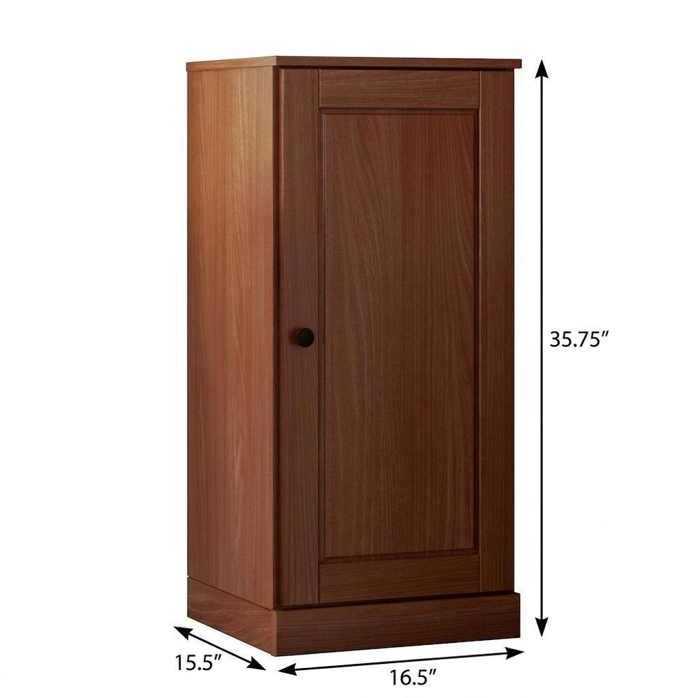 36" Coffee Solid Wood Adjustable Three Tier Library Bookcase with One Door — view 3