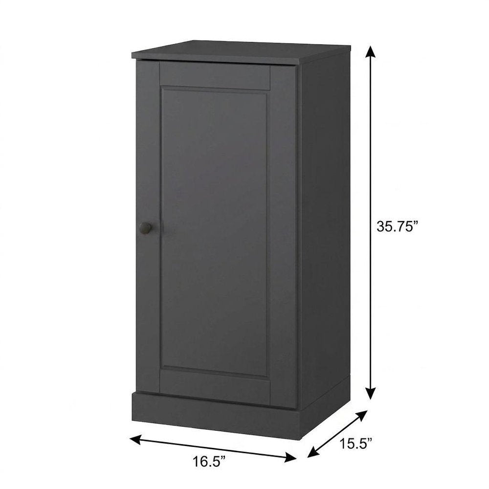 36" Gray Solid Wood Adjustable Three Tier Library Bookcase with One Door HomeRoots