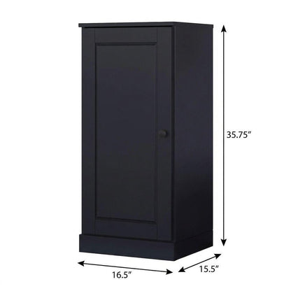 36" Black Solid Wood Adjustable Three Tier Library Bookcase with One Door