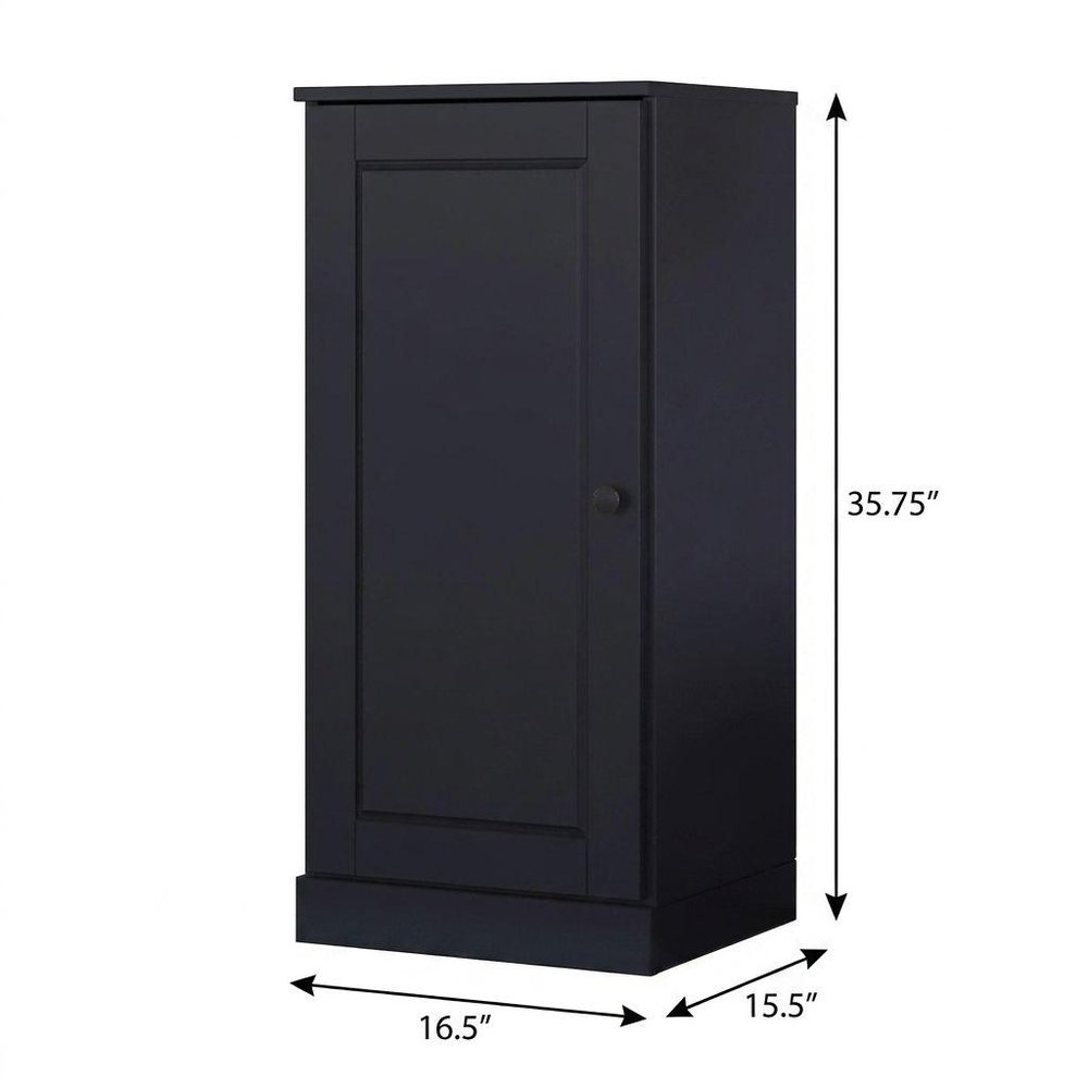 36" Black Solid Wood Adjustable Three Tier Library Bookcase with One Door HomeRoots