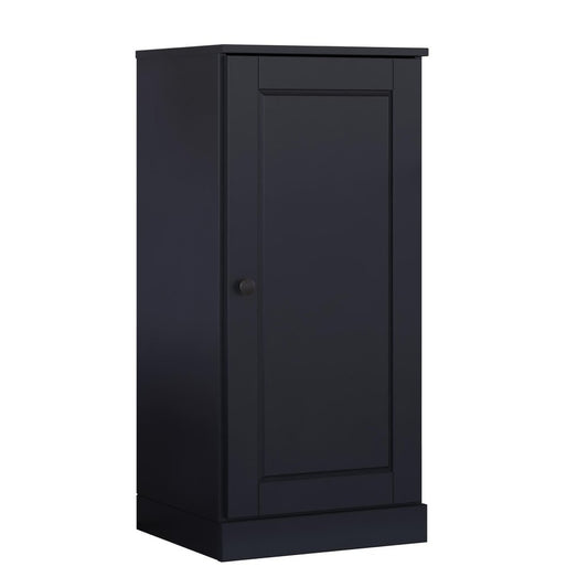 36" Black Solid Wood Adjustable Three Tier Library Bookcase with One Door