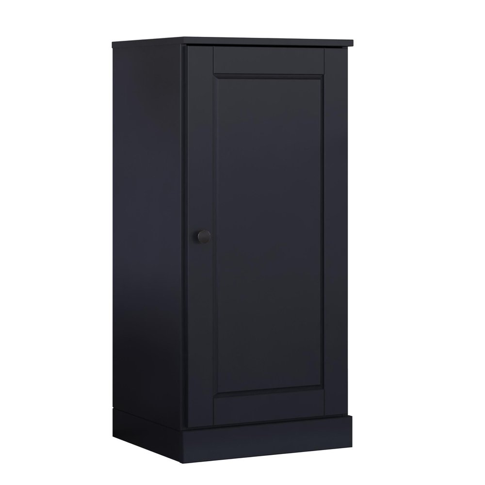 36" Black Solid Wood Adjustable Three Tier Library Bookcase with One Door HomeRoots