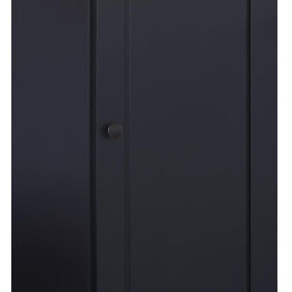 36" Black Solid Wood Adjustable Three Tier Library Bookcase with One Door