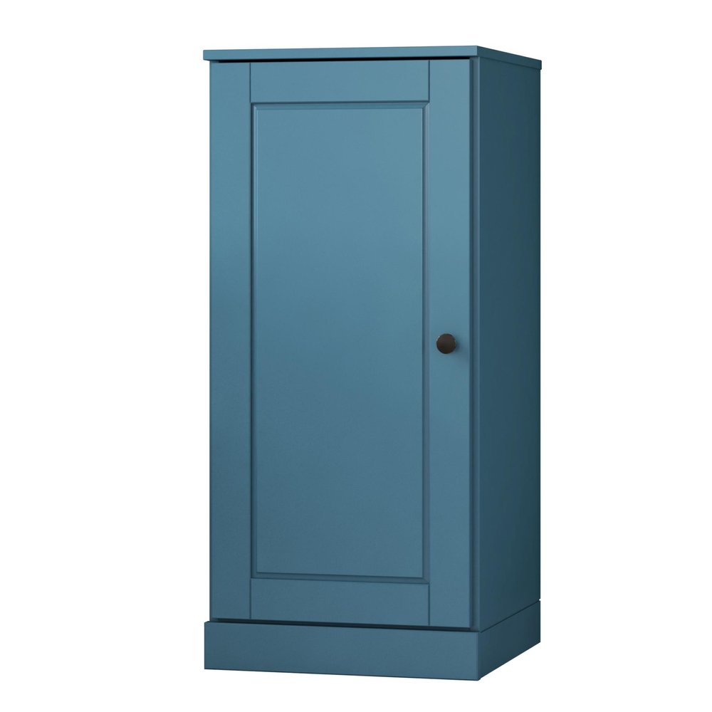 36" Teal Blue Solid Wood Adjustable Three Tier Library Bookcase with One Door — view 1