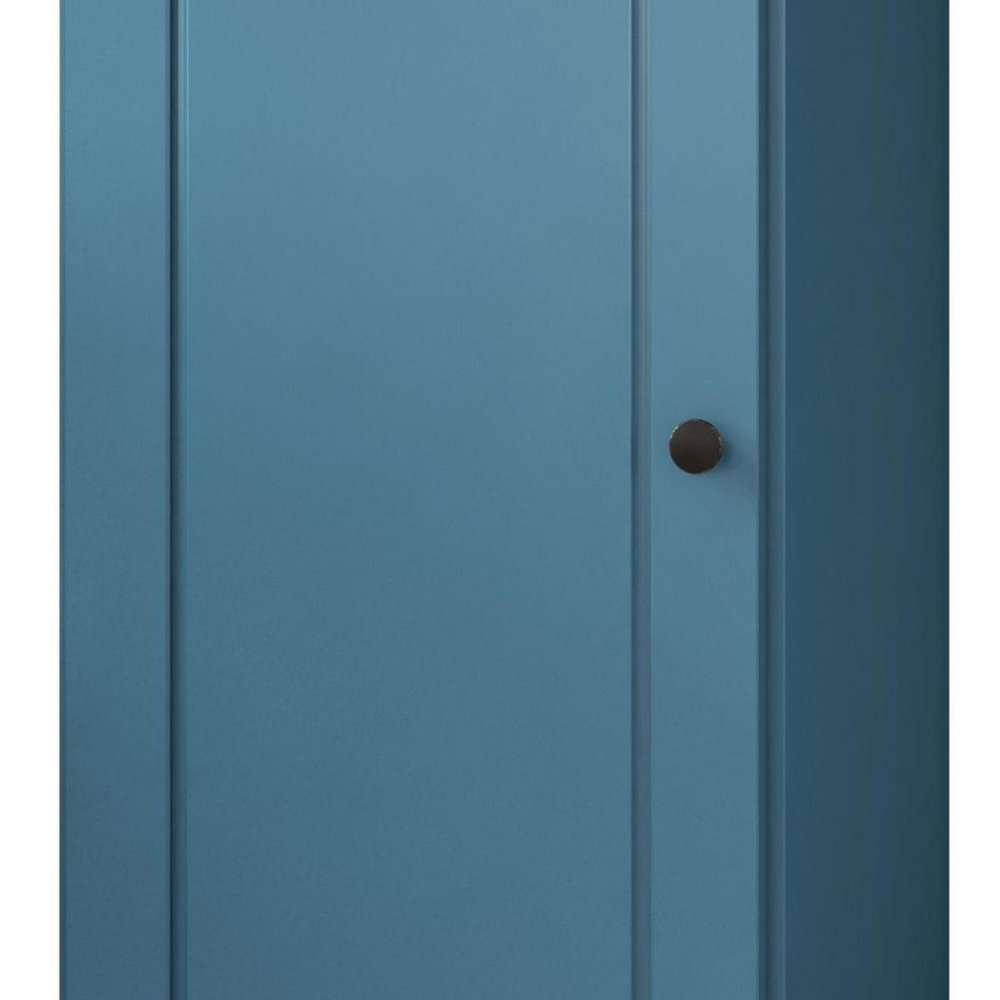 36" Teal Blue Solid Wood Adjustable Three Tier Library Bookcase with One Door — view 3