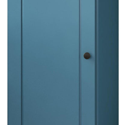 36" Teal Blue Solid Wood Adjustable Three Tier Library Bookcase with One Door HomeRoots