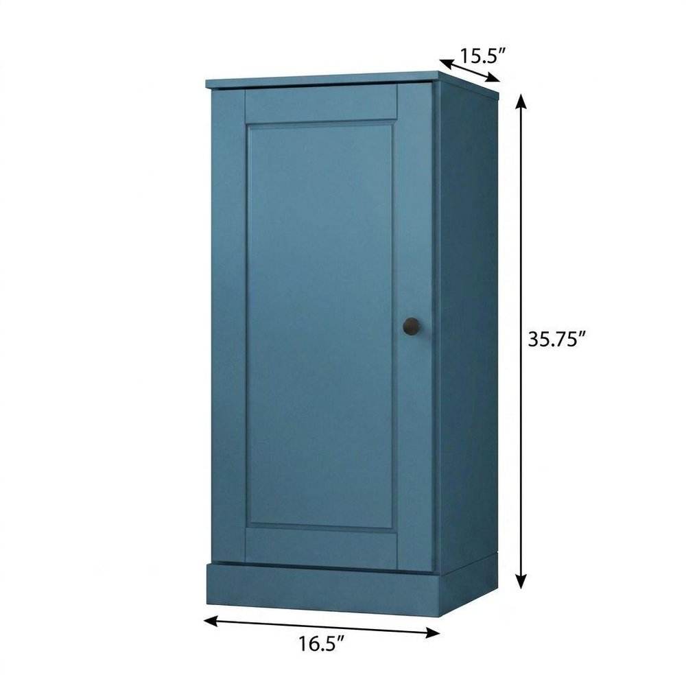 36" Teal Blue Solid Wood Adjustable Three Tier Library Bookcase with One Door — view 4