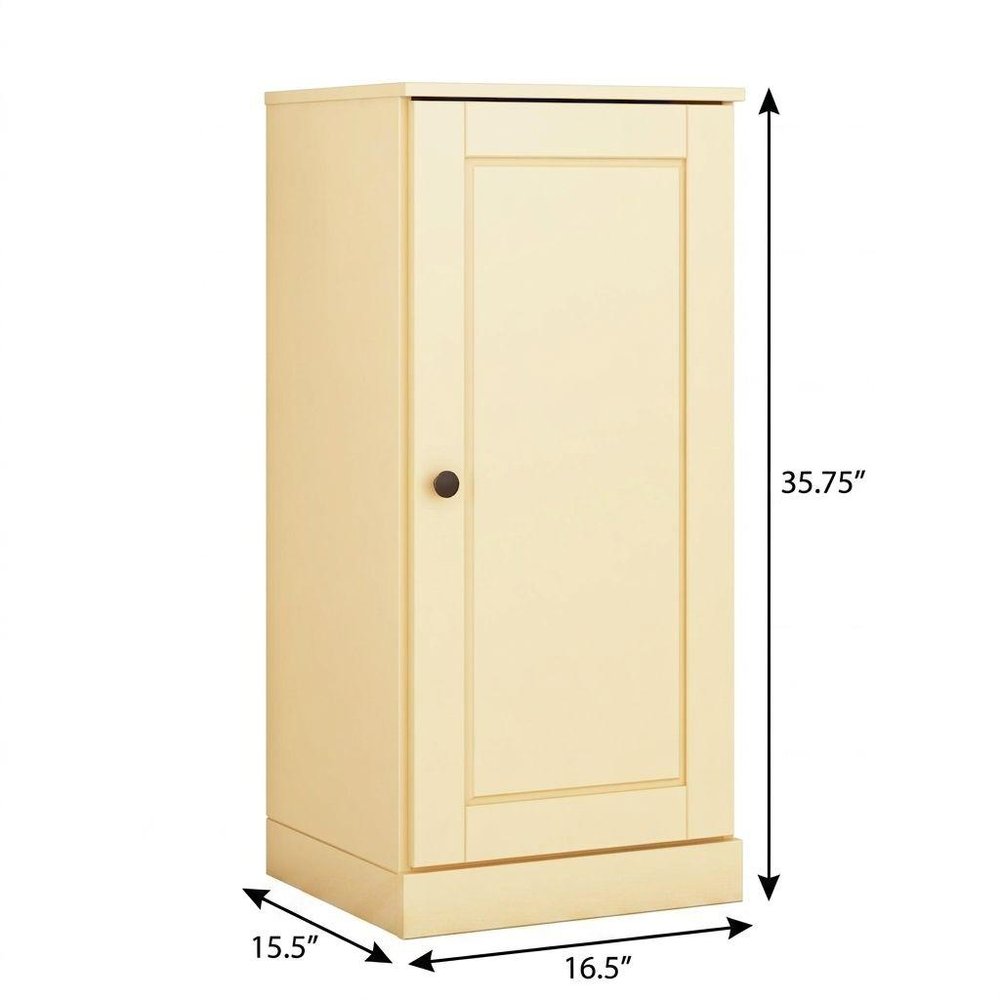 36" Yellow Solid Wood Adjustable Three Tier Library Bookcase with One Door HomeRoots