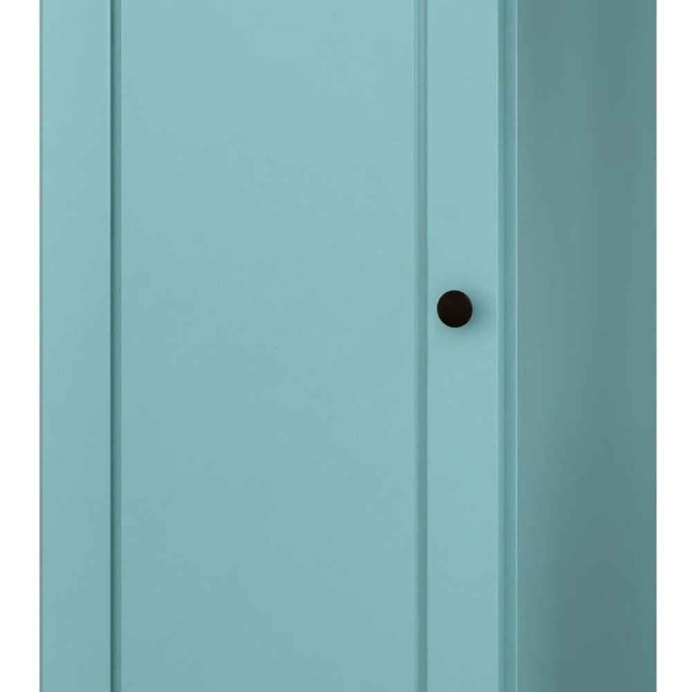 36" Aqua Solid Wood Adjustable Three Tier Library Bookcase with One Door HomeRoots