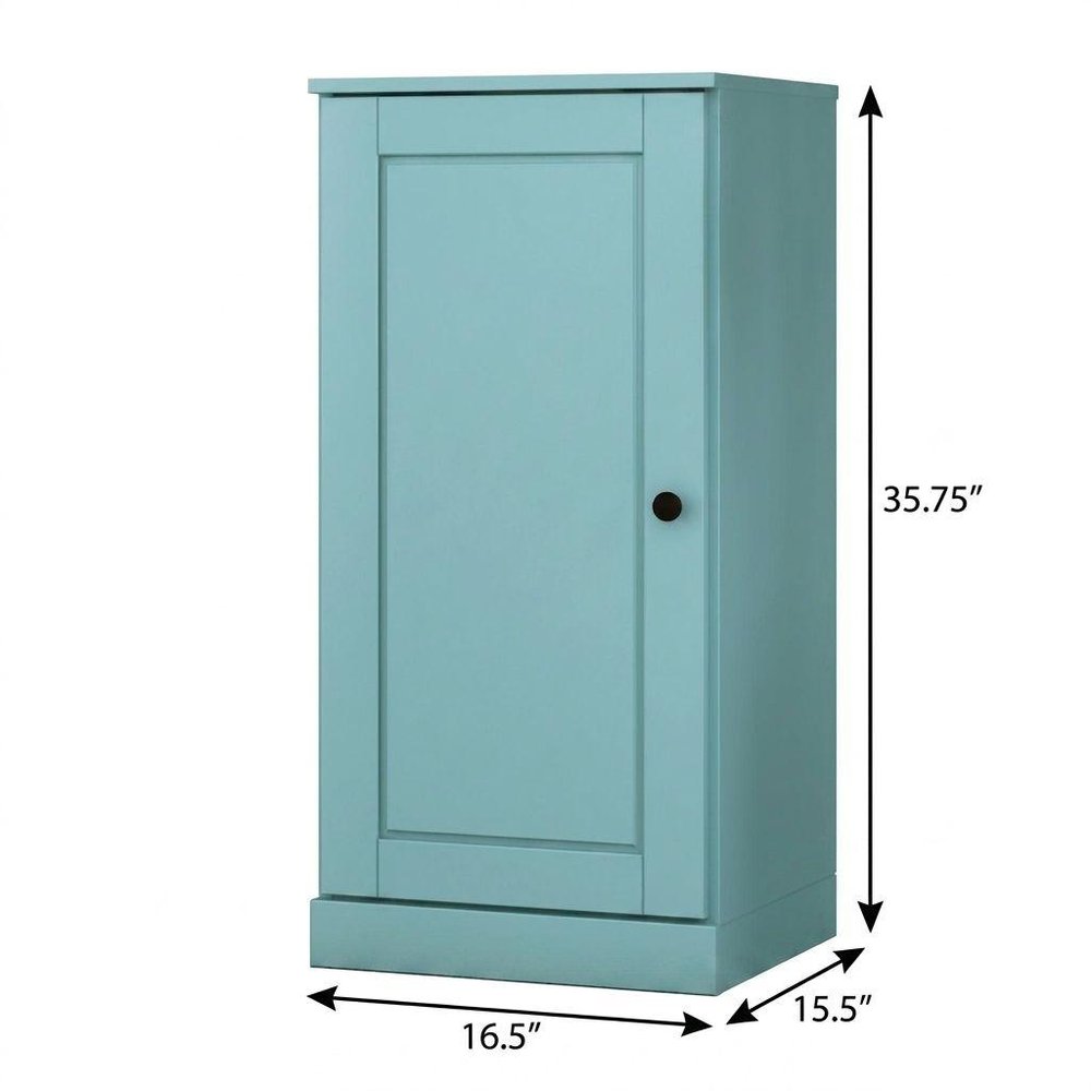 36" Aqua Solid Wood Adjustable Three Tier Library Bookcase with One Door HomeRoots