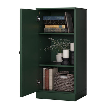 36" Green Solid Wood Adjustable Three Tier Library Bookcase with One Door