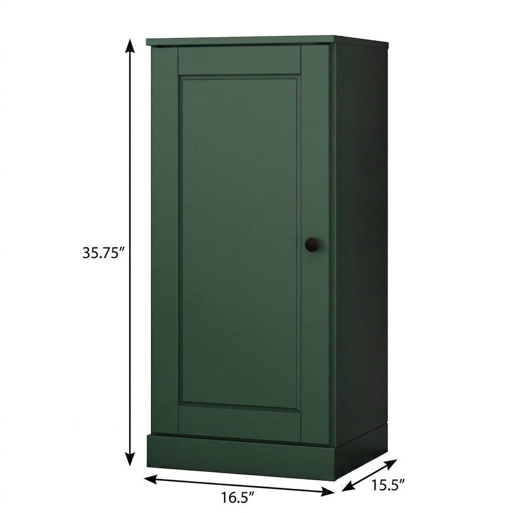 36" Green Solid Wood Adjustable Three Tier Library Bookcase with One Door HomeRoots