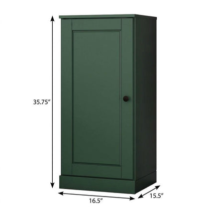 36" Green Solid Wood Adjustable Three Tier Library Bookcase with One Door HomeRoots