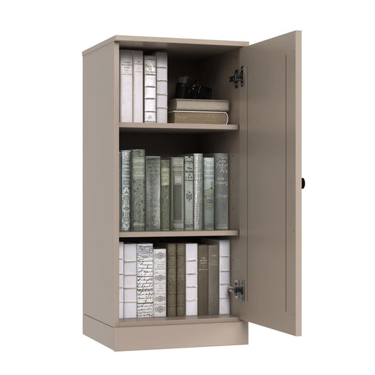 36" Beige Solid Wood Adjustable Three Tier Library Bookcase with One Door