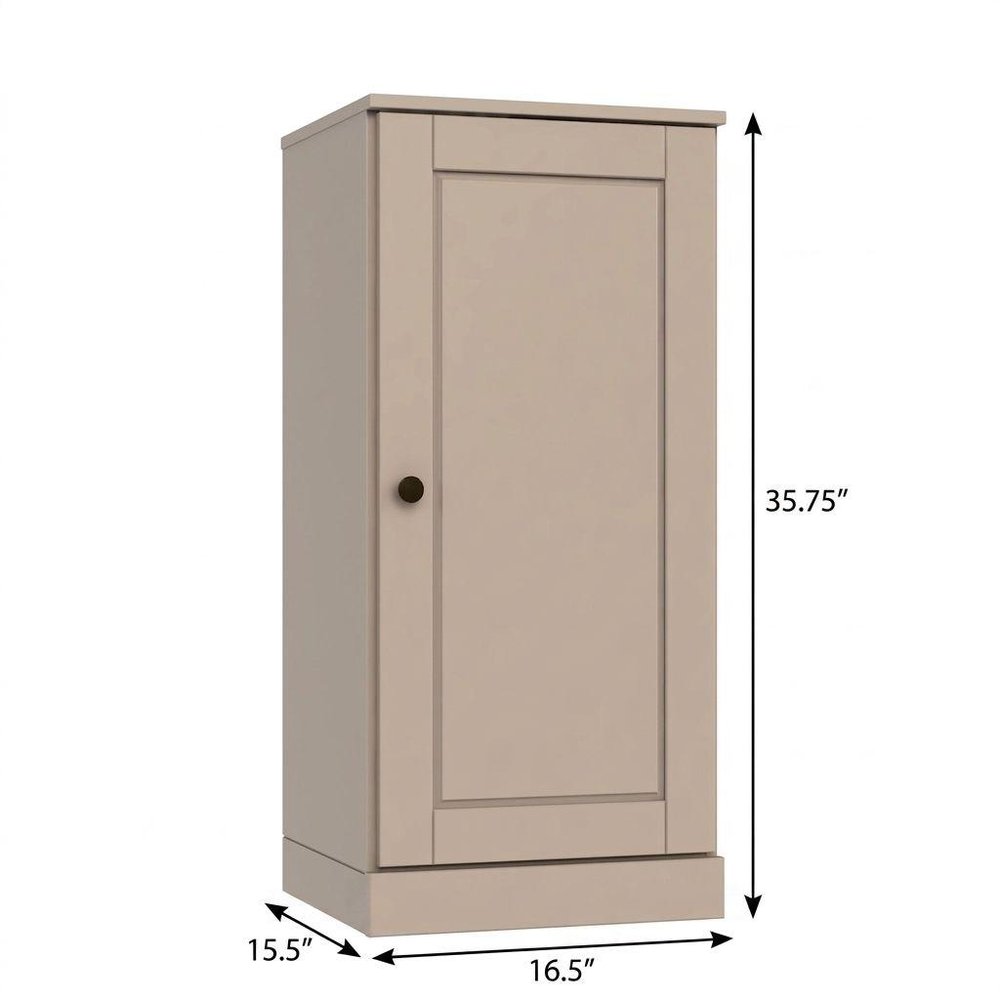 36" Beige Solid Wood Adjustable Three Tier Library Bookcase with One Door — view 3