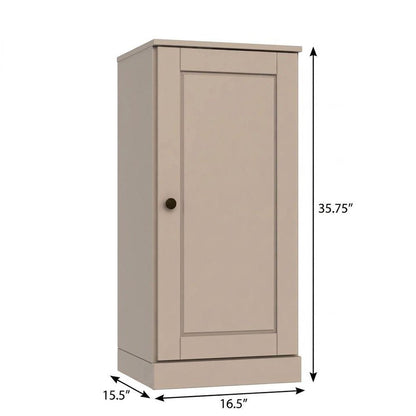 36" Beige Solid Wood Adjustable Three Tier Library Bookcase with One Door HomeRoots