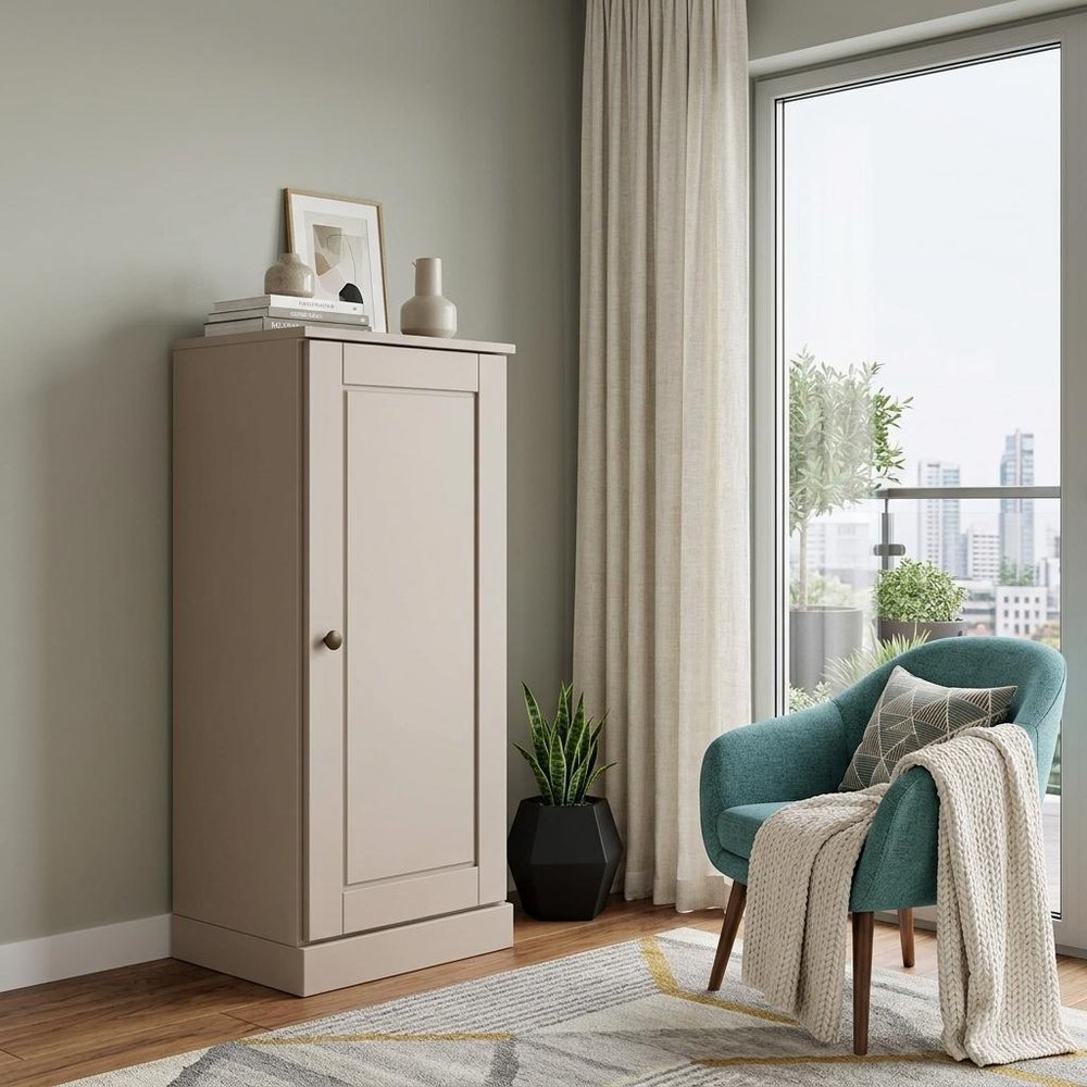 36" Beige Solid Wood Adjustable Three Tier Library Bookcase with One Door — view 5