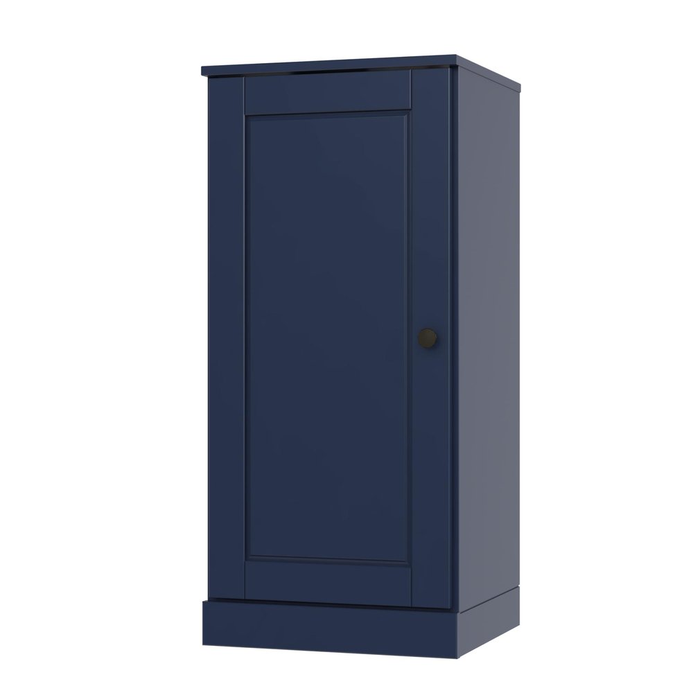 36" Navy Blue Solid Wood Adjustable Three Tier Library Bookcase with One Door — view 1
