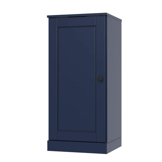 36" Navy Blue Solid Wood Adjustable Three Tier Library Bookcase with One Door