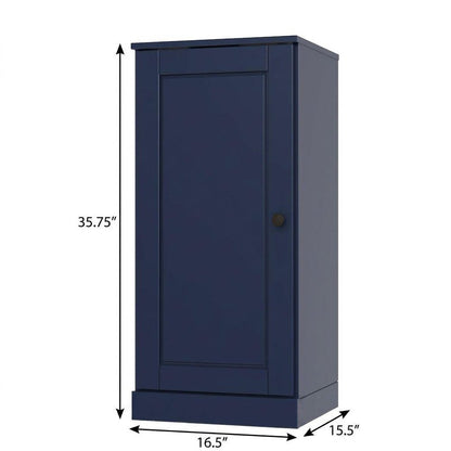 36" Navy Blue Solid Wood Adjustable Three Tier Library Bookcase with One Door HomeRoots