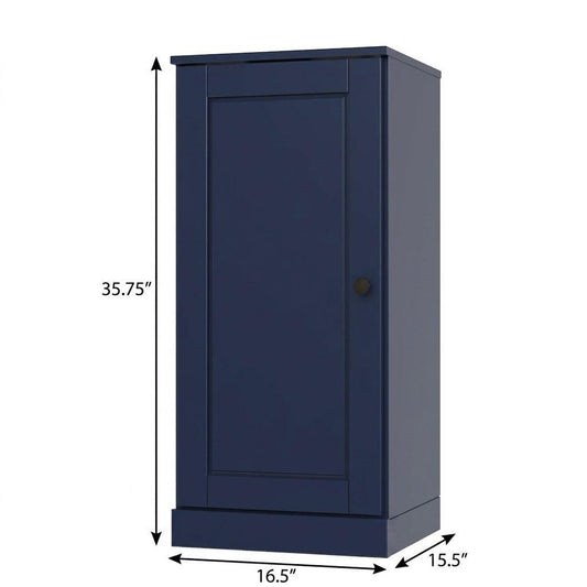 36" Navy Blue Solid Wood Adjustable Three Tier Library Bookcase with One Door