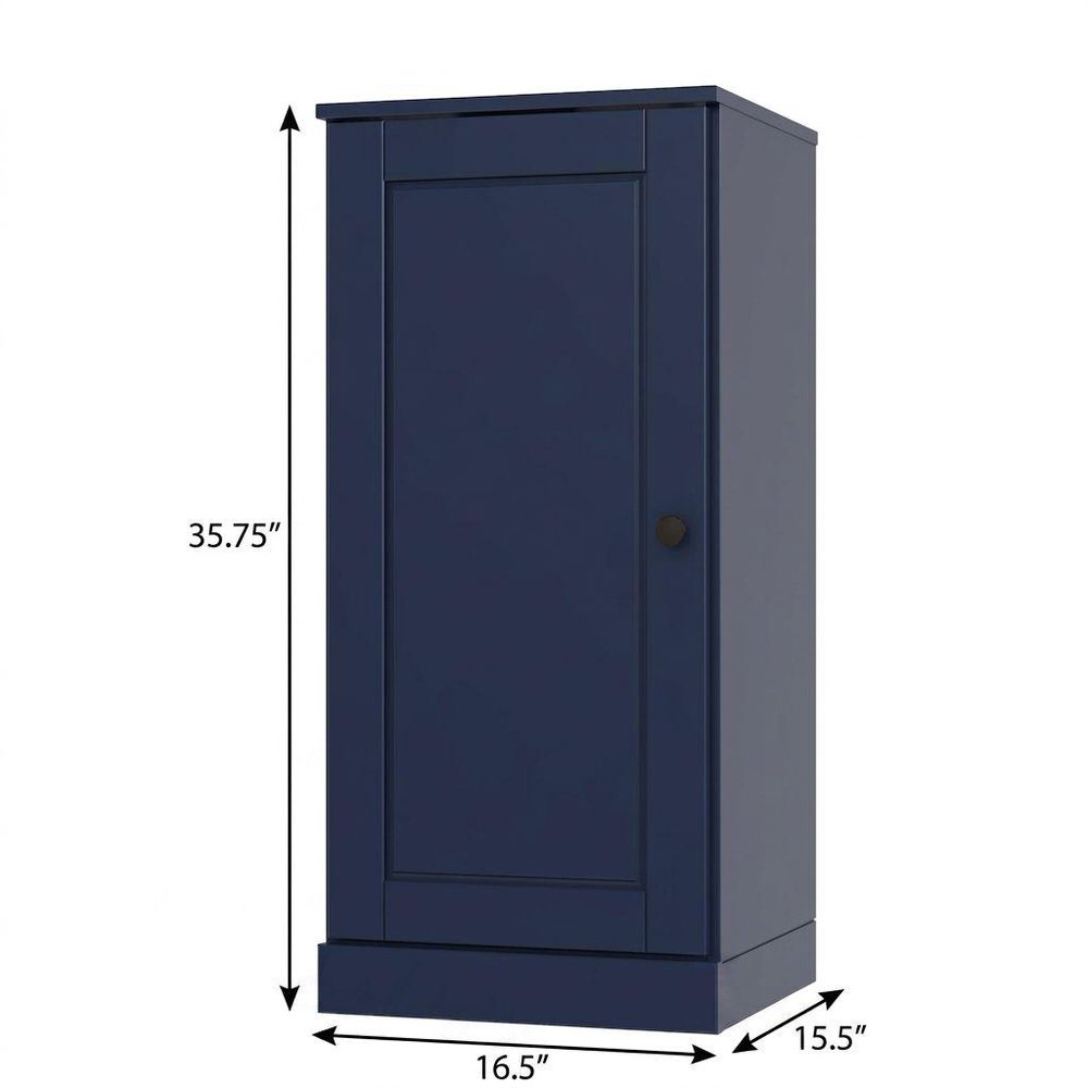 36" Navy Blue Solid Wood Adjustable Three Tier Library Bookcase with One Door — view 3