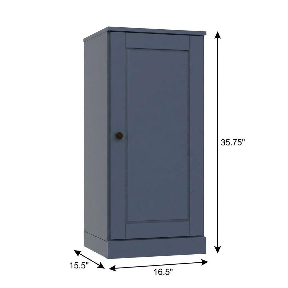 36" French Blue Solid Wood Adjustable Three Tier Library Bookcase with One Door — view 3