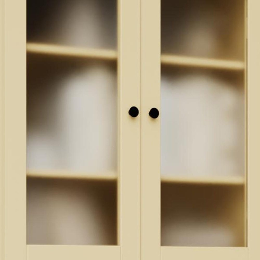 72" Yellow Solid Wood Adjustable Six Tier Library Bookcase with Four Doors — view 3