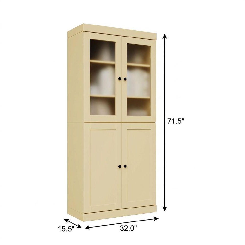 72" Yellow Solid Wood Adjustable Six Tier Library Bookcase with Four Doors — view 4