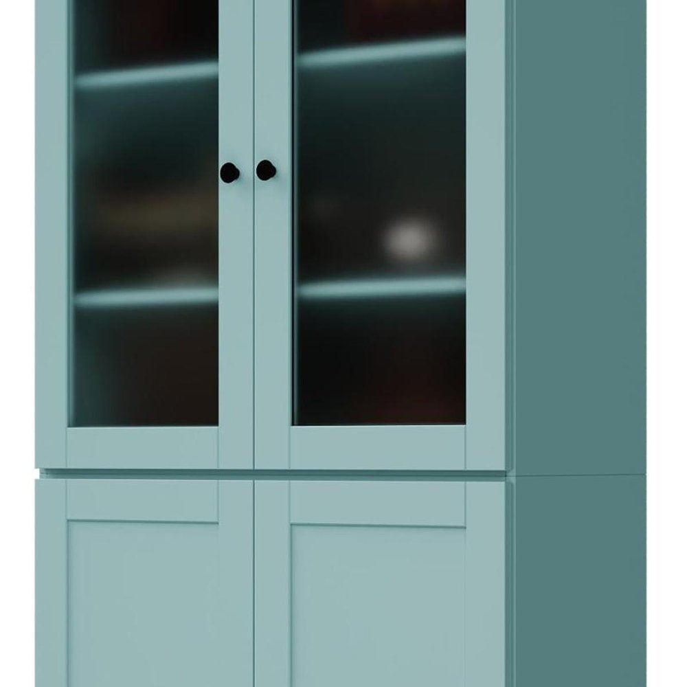 72" Aqua Solid Wood Adjustable Six Tier Library Bookcase with Four Doors HomeRoots