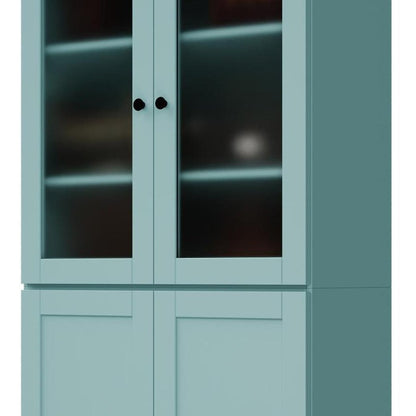 72" Aqua Solid Wood Adjustable Six Tier Library Bookcase with Four Doors HomeRoots