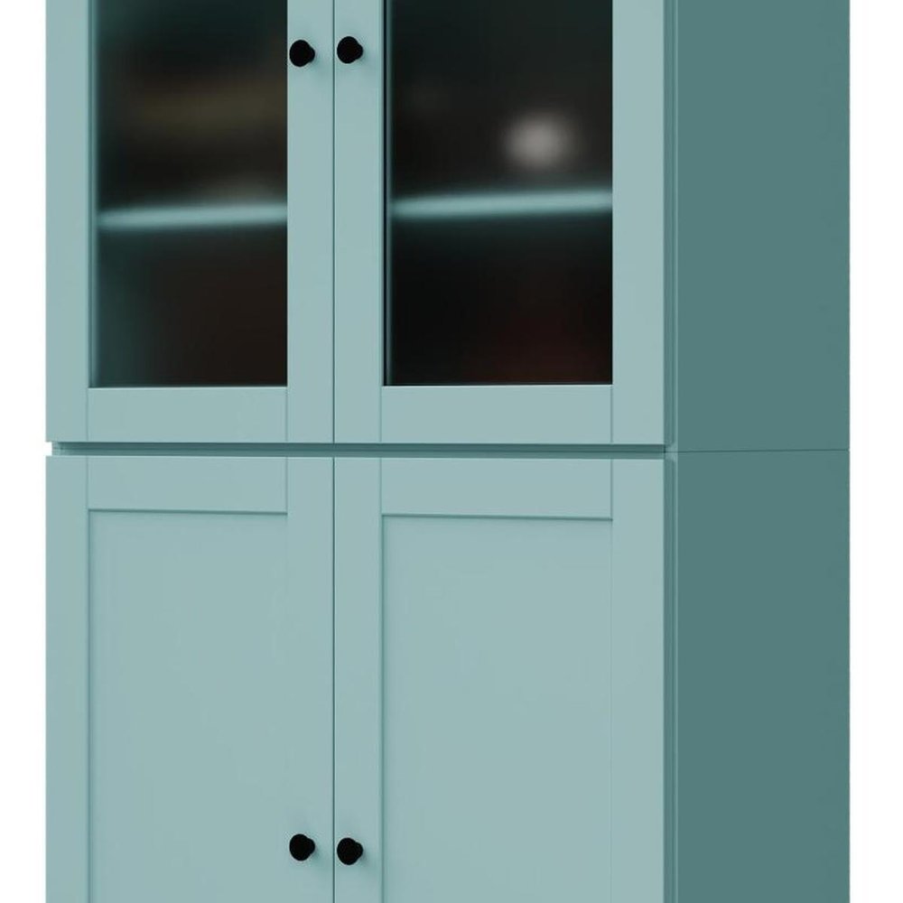 72" Aqua Solid Wood Adjustable Six Tier Library Bookcase with Four Doors HomeRoots