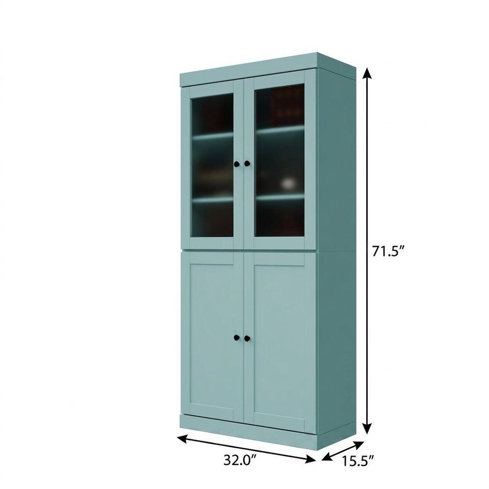 72" Aqua Solid Wood Adjustable Six Tier Library Bookcase with Four Doors — view 4