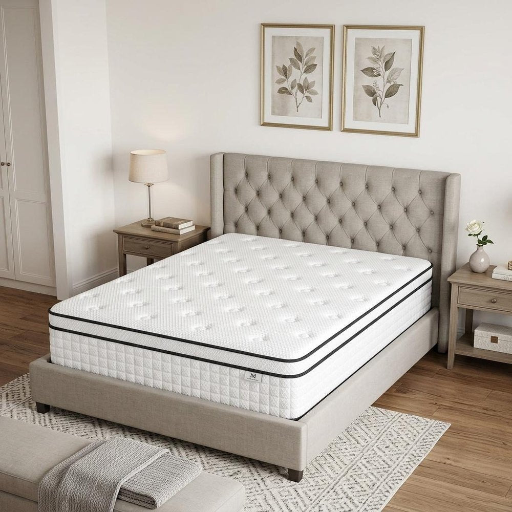 12" Queen Gel Memory Foam Check Medium Hybrid Mattress HomeRoots