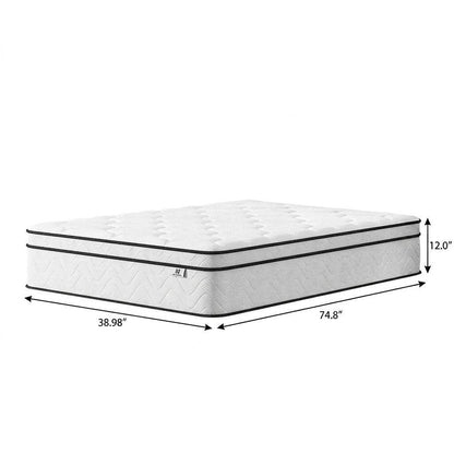 12" Twin Gel Memory Foam Medium Chevron Hybrid Mattress HomeRoots
