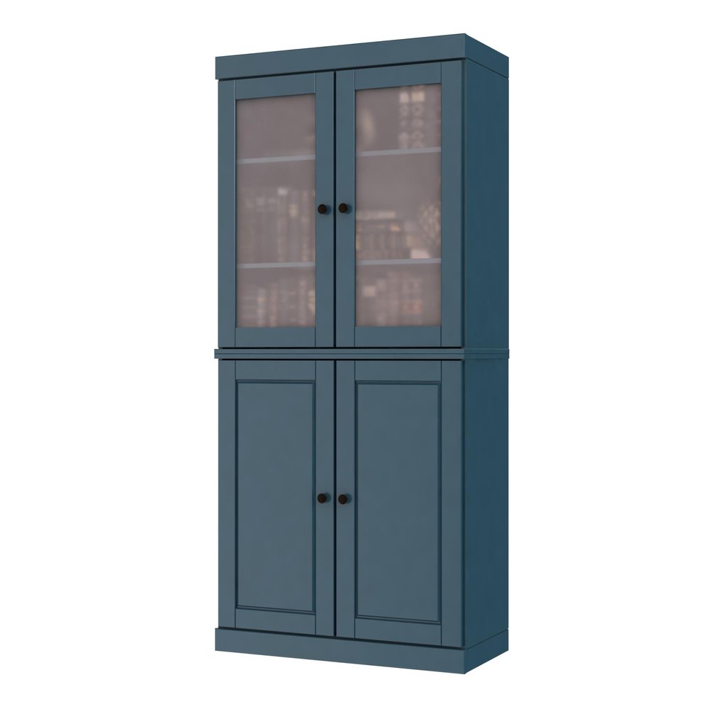 72" Teal Blue Solid Wood Adjustable Six Tier Library Bookcase with Four Doors — view 1