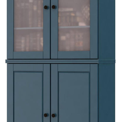72" Teal Blue Solid Wood Adjustable Six Tier Library Bookcase with Four Doors HomeRoots