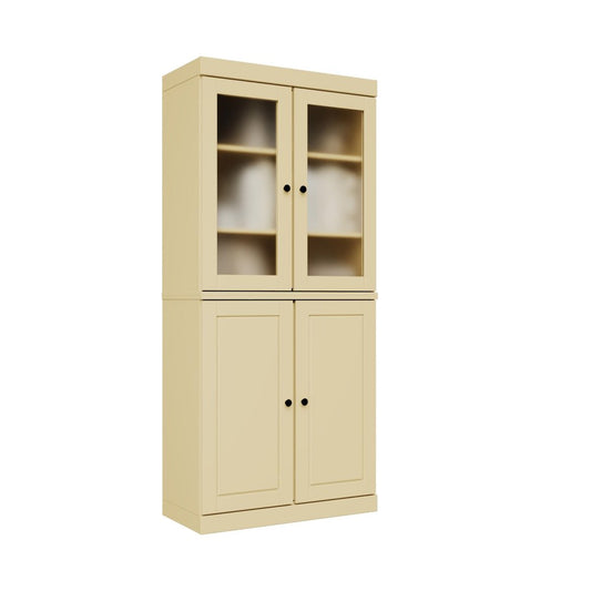72" Yellow Solid Wood Adjustable Six Tier Library Bookcase with Four Doors HomeRoots