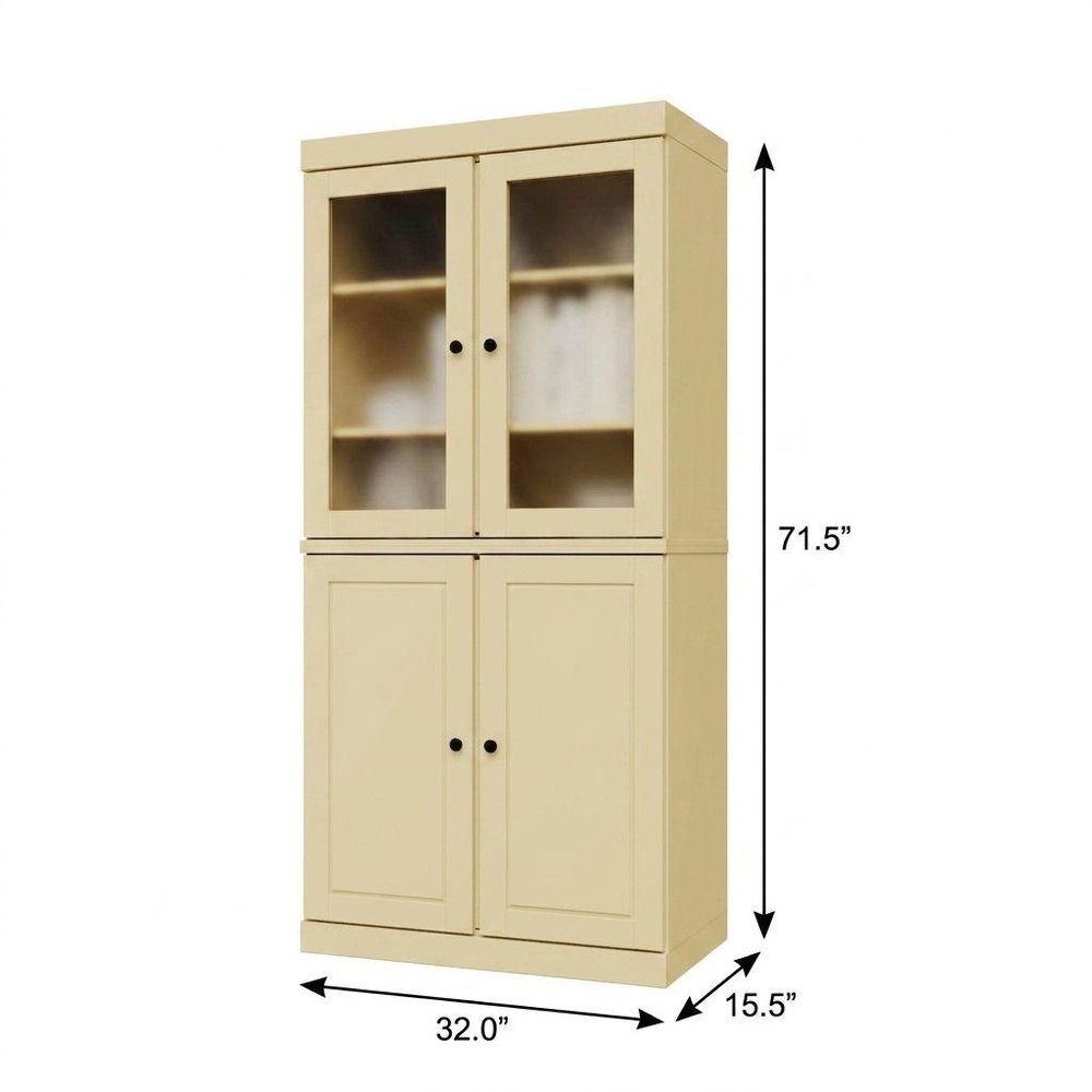 72" Yellow Solid Wood Adjustable Six Tier Library Bookcase with Four Doors HomeRoots