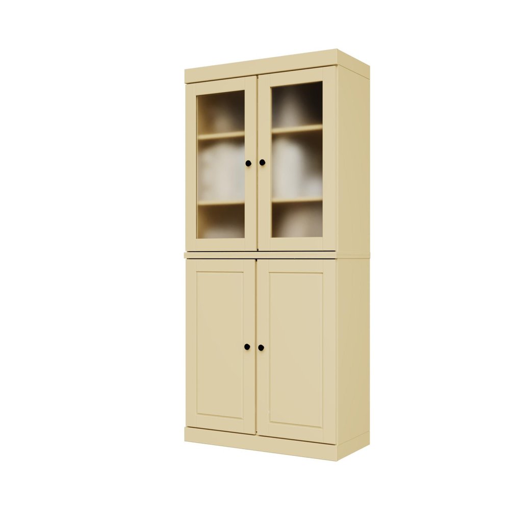 72" Yellow Solid Wood Adjustable Six Tier Library Bookcase with Four Doors — view 5