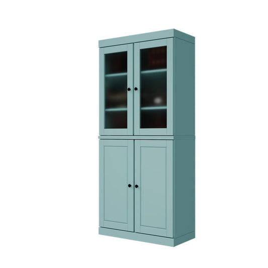 72" Aqua Solid Wood Adjustable Six Tier Library Bookcase with Four Doors HomeRoots
