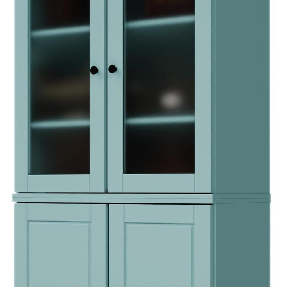 72" Aqua Solid Wood Adjustable Six Tier Library Bookcase with Four Doors — view 3
