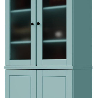 72" Aqua Solid Wood Adjustable Six Tier Library Bookcase with Four Doors HomeRoots